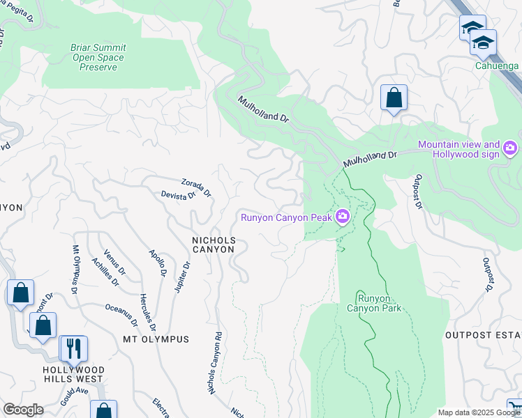 map of restaurants, bars, coffee shops, grocery stores, and more near 2563 Nichols Canyon Road in West Hollywood