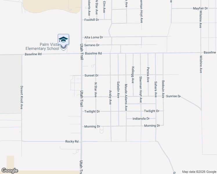 map of restaurants, bars, coffee shops, grocery stores, and more near 7526 Araby Avenue in Twentynine Palms