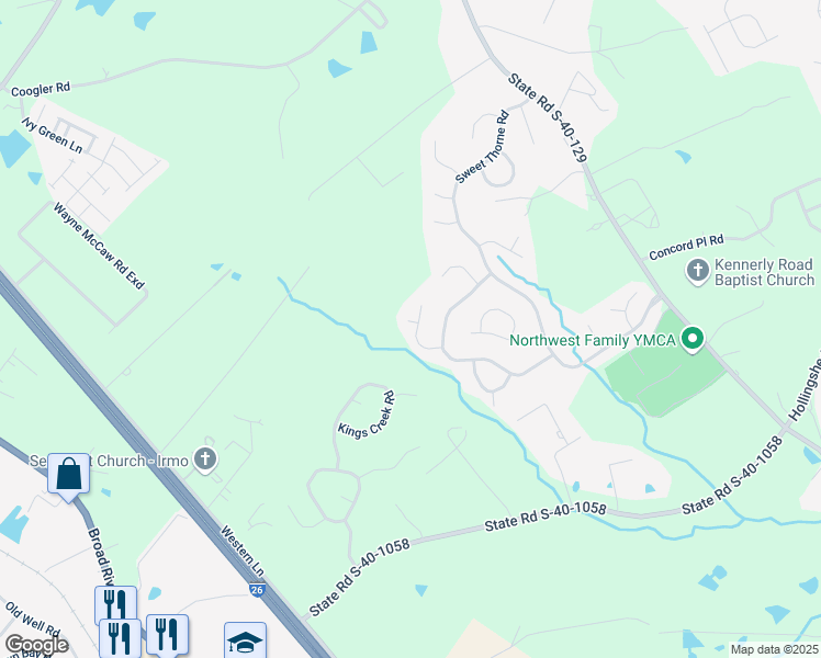 map of restaurants, bars, coffee shops, grocery stores, and more near 1 Old Hall Court in Irmo