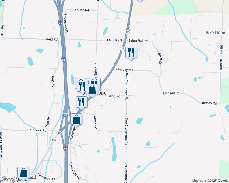 map of restaurants, bars, coffee shops, grocery stores, and more near 48 South and B Drive in Cullman
