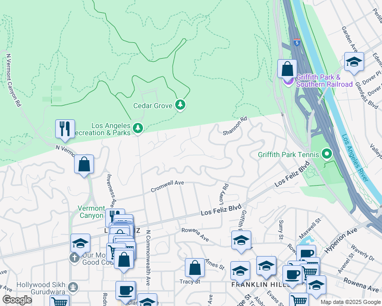 map of restaurants, bars, coffee shops, grocery stores, and more near 4048 Farmouth Drive in Los Angeles