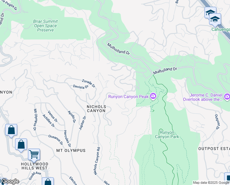 map of restaurants, bars, coffee shops, grocery stores, and more near 2563 Nichols Canyon Road in West Hollywood