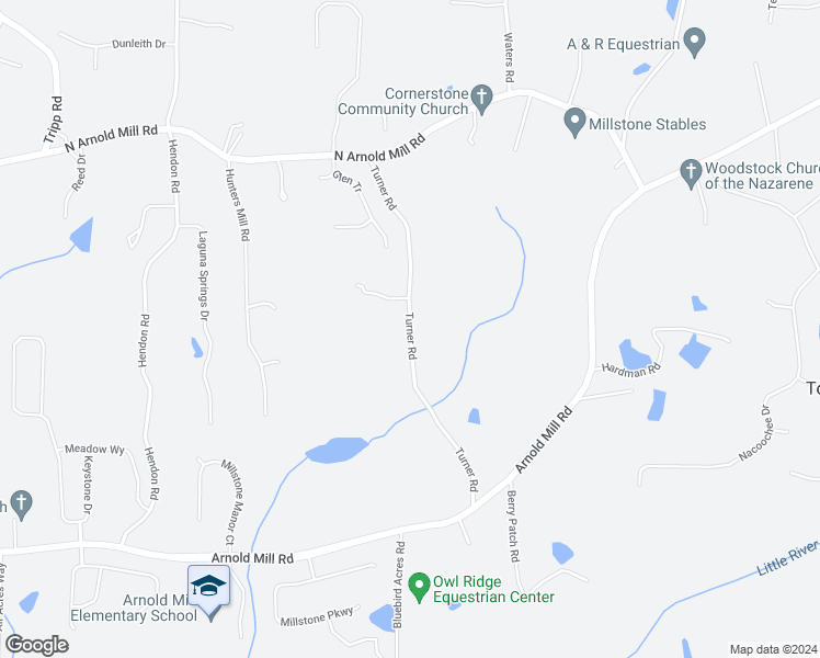 map of restaurants, bars, coffee shops, grocery stores, and more near Turner Road in Cherokee County