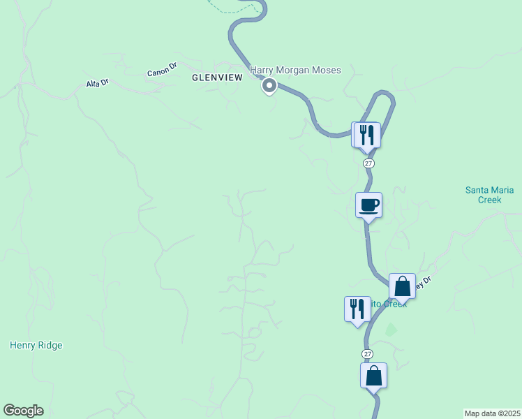 map of restaurants, bars, coffee shops, grocery stores, and more near 1750 Will Geer Road in Topanga