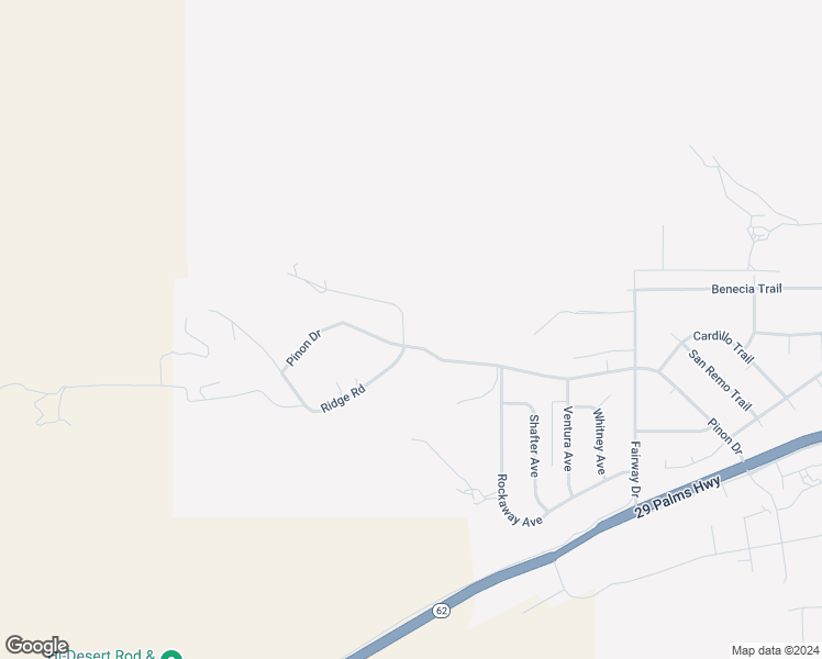 map of restaurants, bars, coffee shops, grocery stores, and more near 7495 Canyon Drive in Yucca Valley