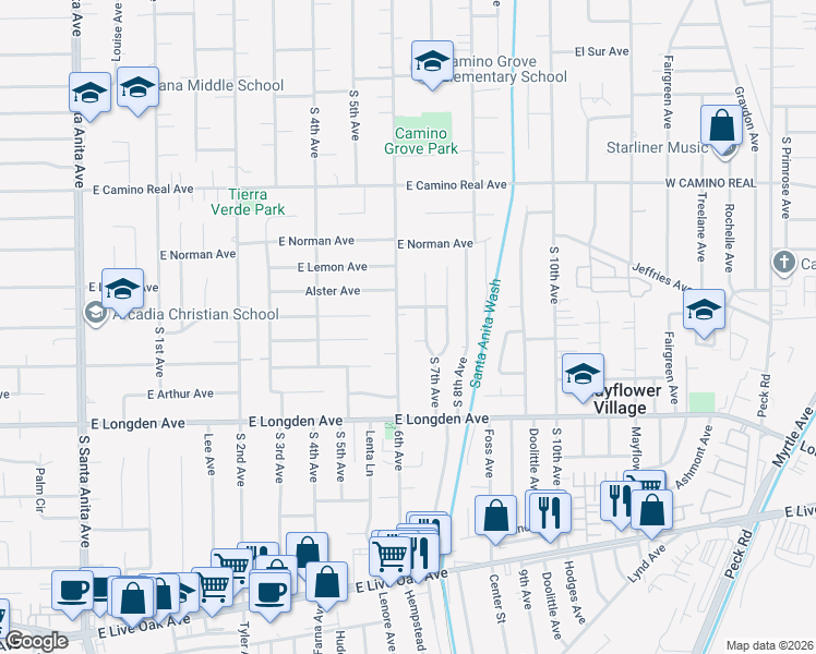map of restaurants, bars, coffee shops, grocery stores, and more near 1924 6th Avenue in Arcadia