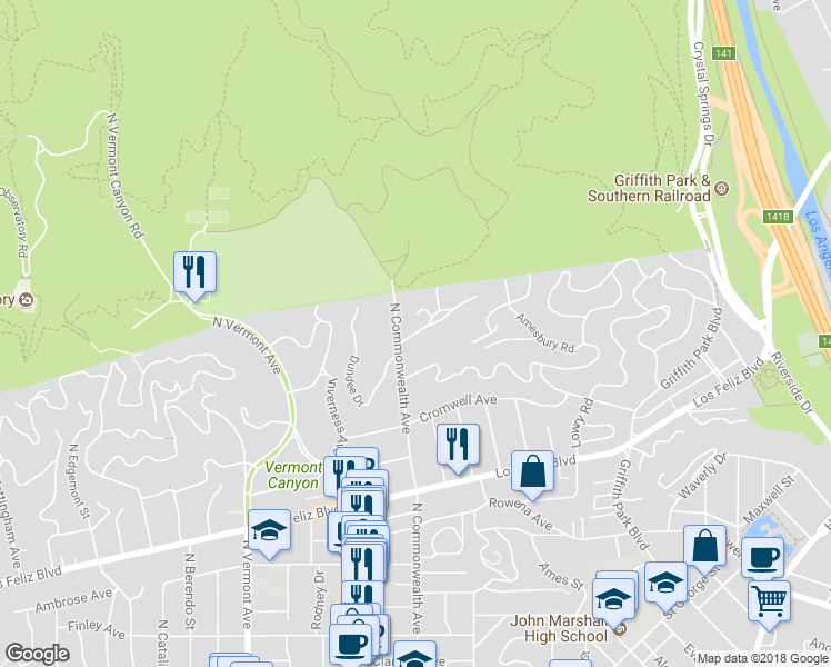 map of restaurants, bars, coffee shops, grocery stores, and more near 4239 Dundee Drive in Los Angeles