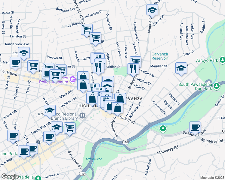 map of restaurants, bars, coffee shops, grocery stores, and more near 312 North Avenue 62 in Los Angeles