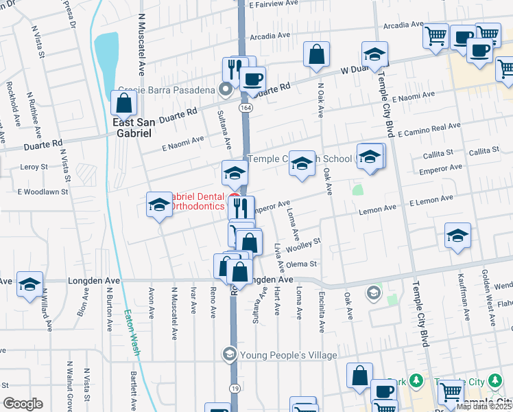 map of restaurants, bars, coffee shops, grocery stores, and more near 9027 Emperor Avenue in San Gabriel