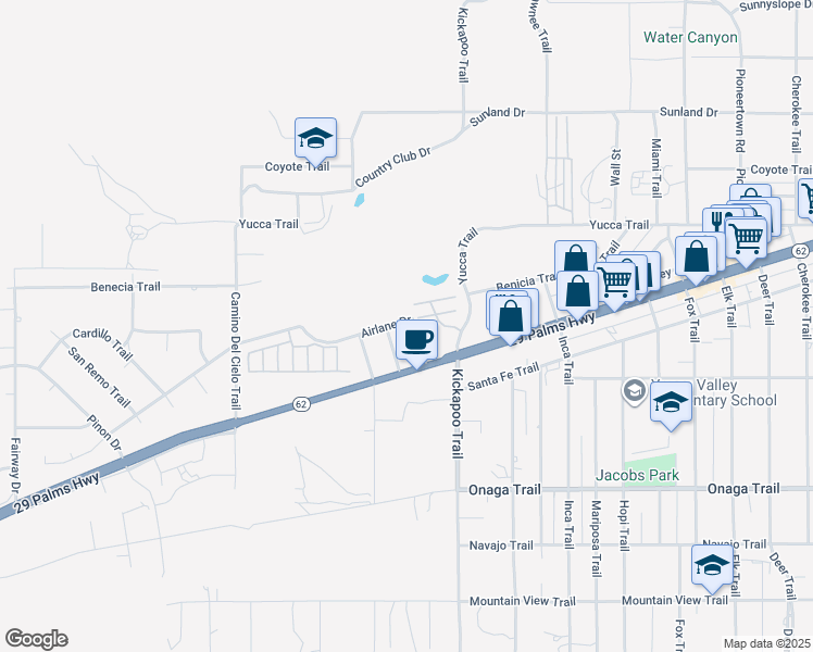 map of restaurants, bars, coffee shops, grocery stores, and more near in Yucca Valley