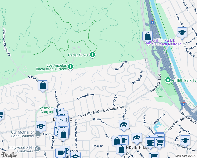map of restaurants, bars, coffee shops, grocery stores, and more near 4048 Farmouth Drive in Los Angeles