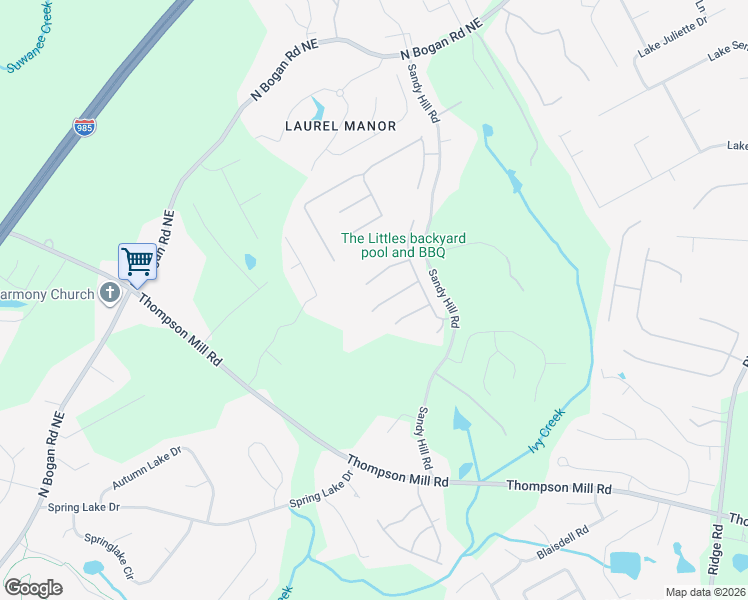 map of restaurants, bars, coffee shops, grocery stores, and more near 3230 Emma Marie Place Northeast in Buford