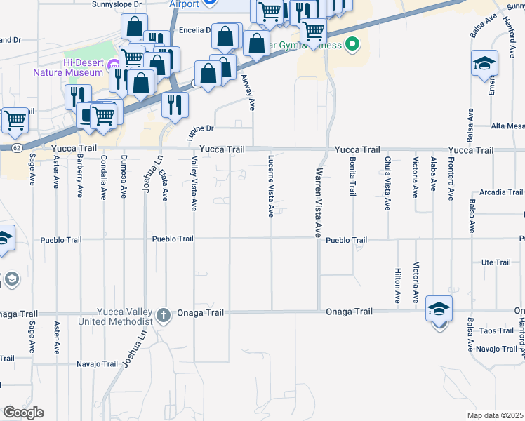 map of restaurants, bars, coffee shops, grocery stores, and more near 7432 Lucerne Vista Avenue in Yucca Valley