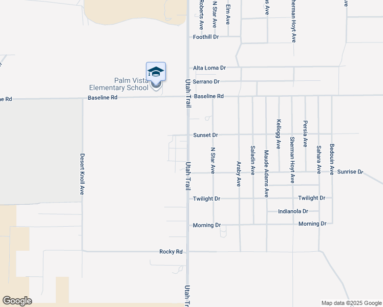 map of restaurants, bars, coffee shops, grocery stores, and more near 7513 Utah Trail in Twentynine Palms