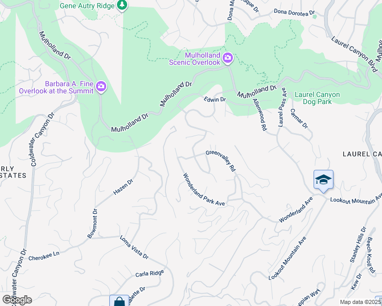 map of restaurants, bars, coffee shops, grocery stores, and more near 7695-7699 Mulholland Drive in Los Angeles