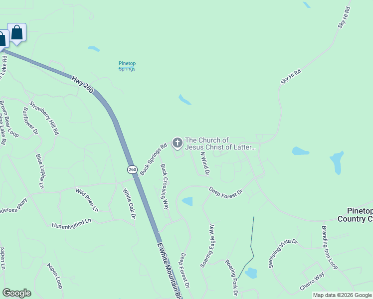 map of restaurants, bars, coffee shops, grocery stores, and more near 2540 Timber Ridge Lane in Navajo County