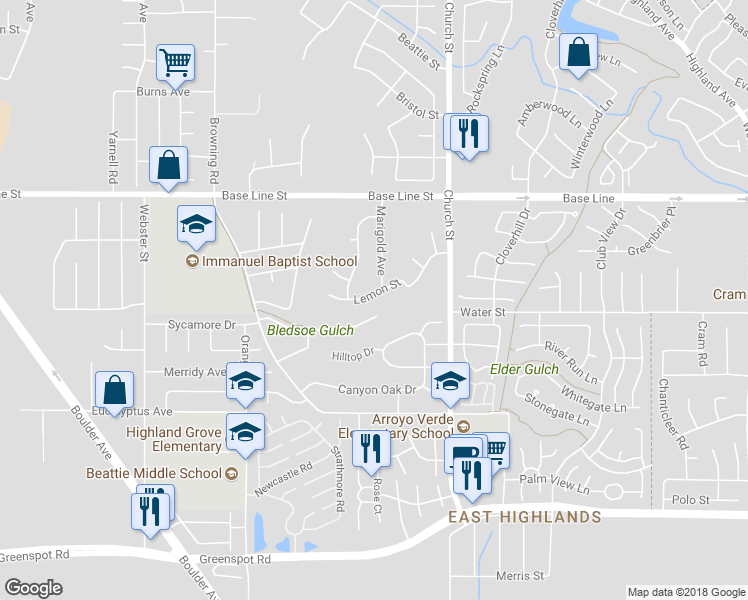 map of restaurants, bars, coffee shops, grocery stores, and more near 28755 Lemon Street in Highland