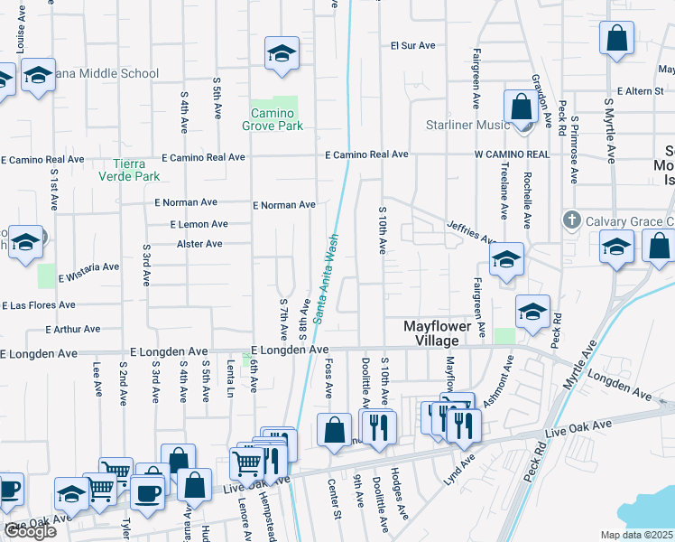 map of restaurants, bars, coffee shops, grocery stores, and more near 2625 Foss Avenue in Arcadia