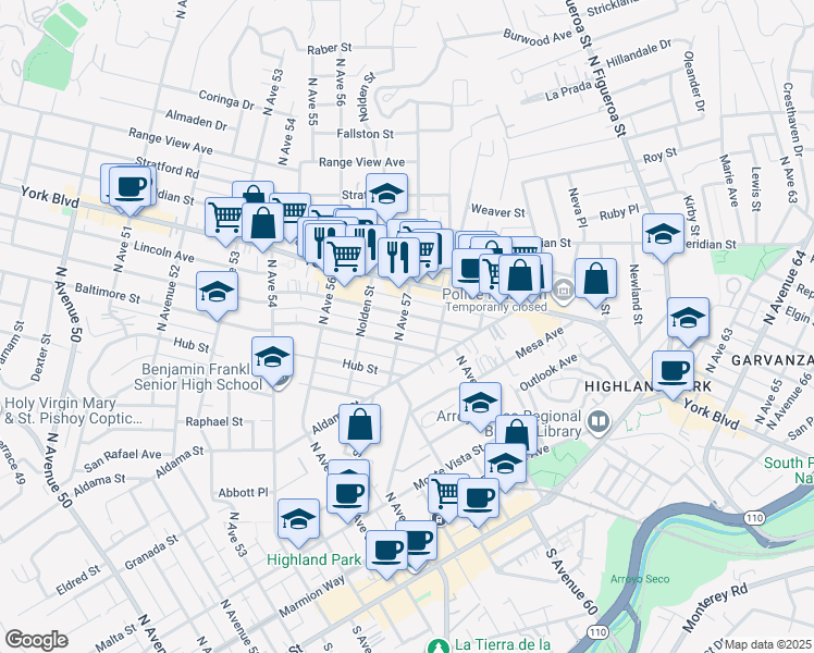 map of restaurants, bars, coffee shops, grocery stores, and more near 620 North Avenue 57 in Los Angeles