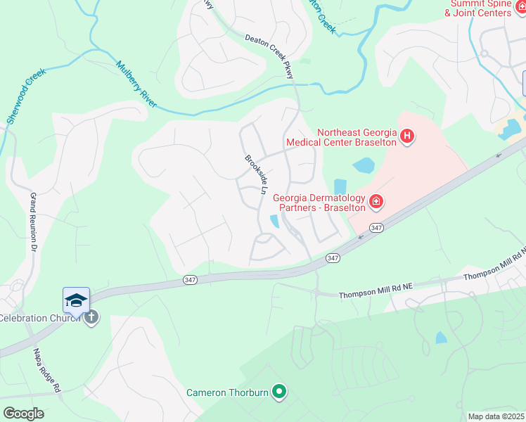 map of restaurants, bars, coffee shops, grocery stores, and more near 6279 Brookside Lane in Hoschton
