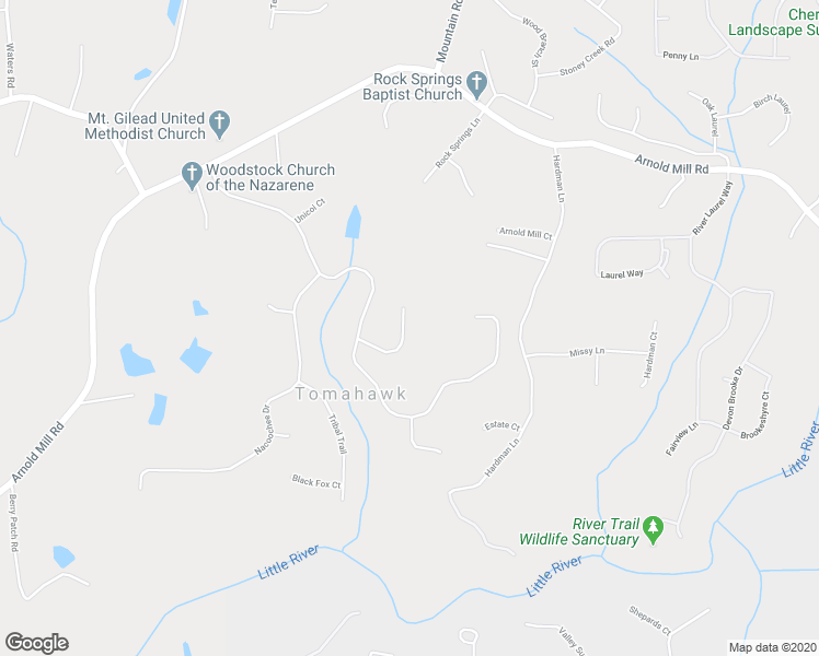 map of restaurants, bars, coffee shops, grocery stores, and more near 510 Chieftain Court in Woodstock