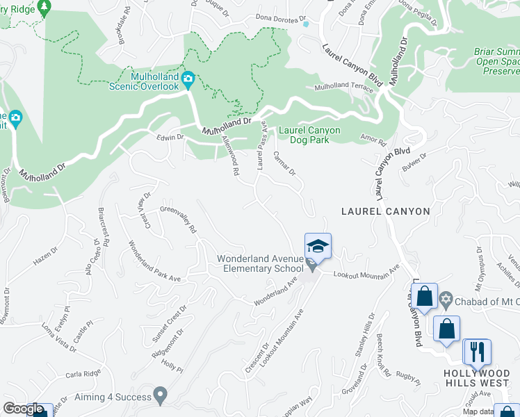 map of restaurants, bars, coffee shops, grocery stores, and more near 2573 Laurel Pass Avenue in Los Angeles
