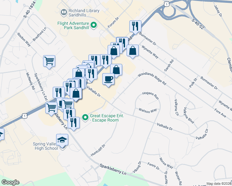 map of restaurants, bars, coffee shops, grocery stores, and more near 8 Sawgrass Ct in Columbia