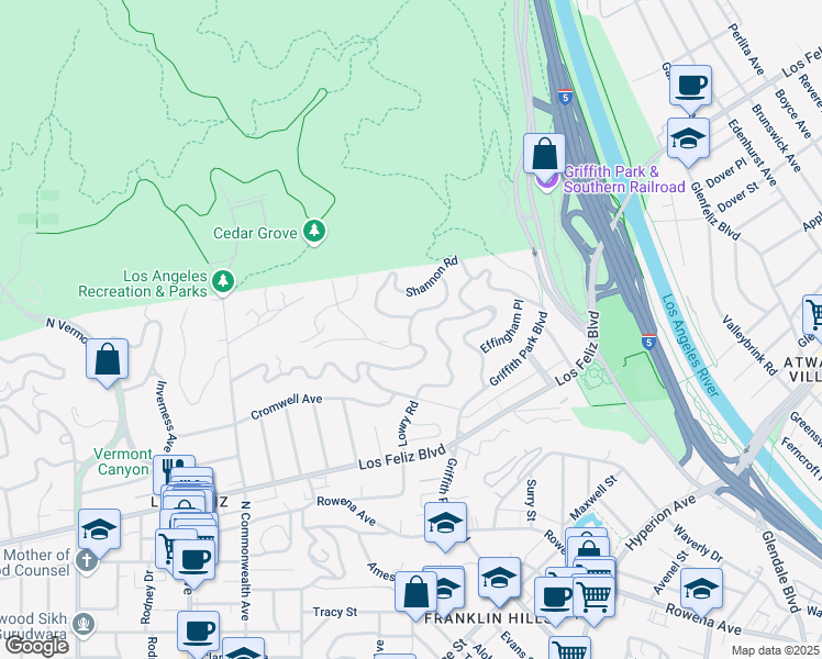 map of restaurants, bars, coffee shops, grocery stores, and more near 3719 Prestwick Drive in Los Angeles