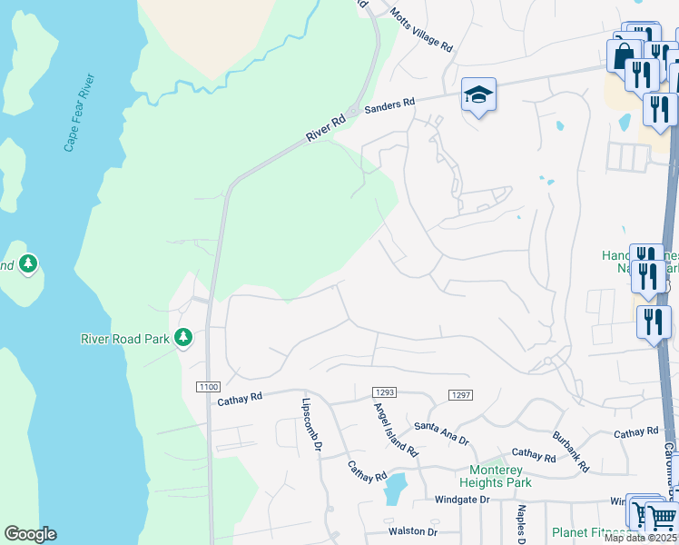 map of restaurants, bars, coffee shops, grocery stores, and more near 245 Wetland Drive in Wilmington