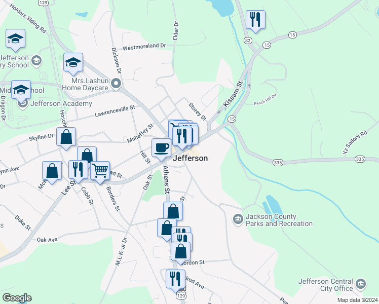 map of restaurants, bars, coffee shops, grocery stores, and more near in Jefferson