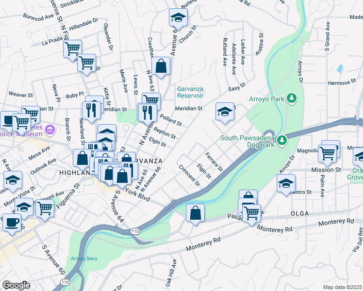 map of restaurants, bars, coffee shops, grocery stores, and more near 514 North Avenue 66 in Los Angeles