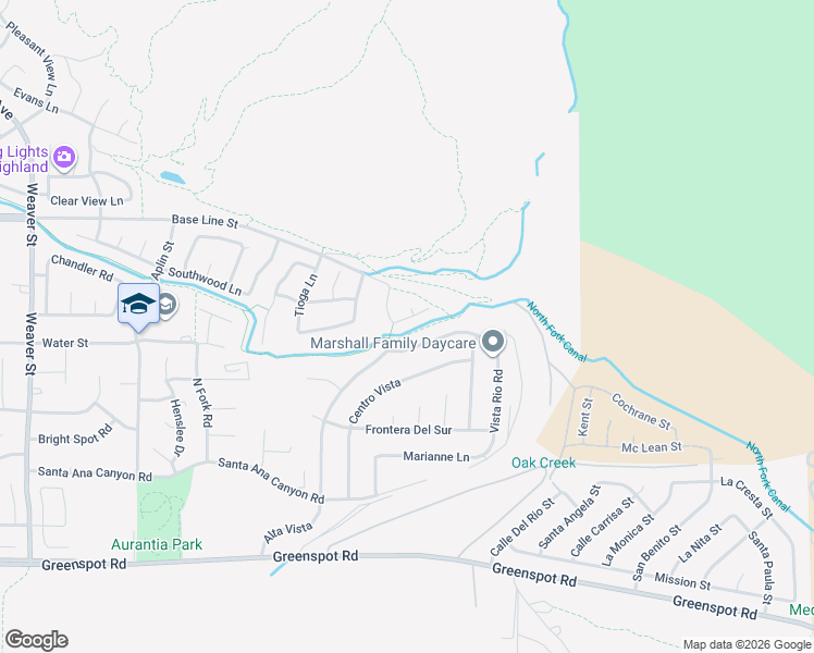 map of restaurants, bars, coffee shops, grocery stores, and more near 30185 Tenaya Lane in Highland