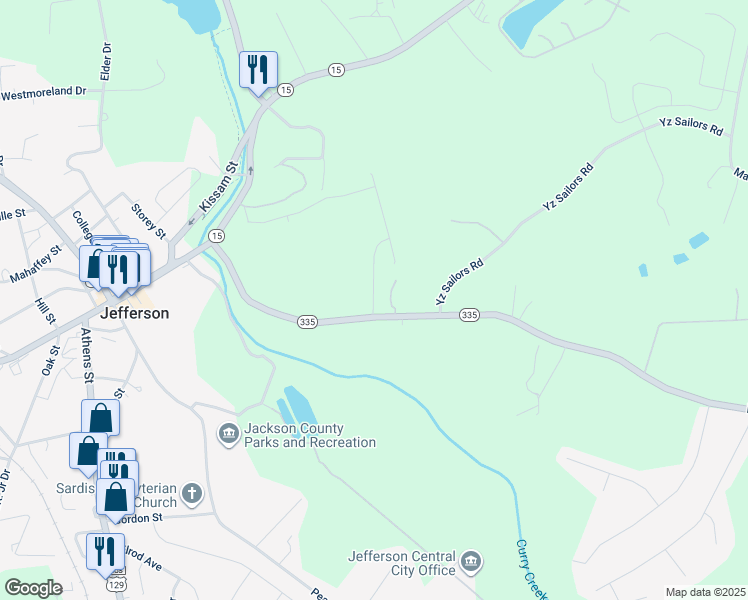 map of restaurants, bars, coffee shops, grocery stores, and more near 517 Danielsville Street in Jefferson