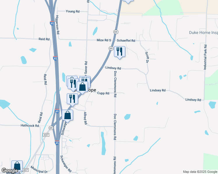 map of restaurants, bars, coffee shops, grocery stores, and more near 48 South and B Drive in Cullman