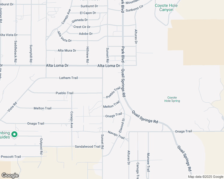 map of restaurants, bars, coffee shops, grocery stores, and more near 61756 Pueblo Trail in Joshua Tree