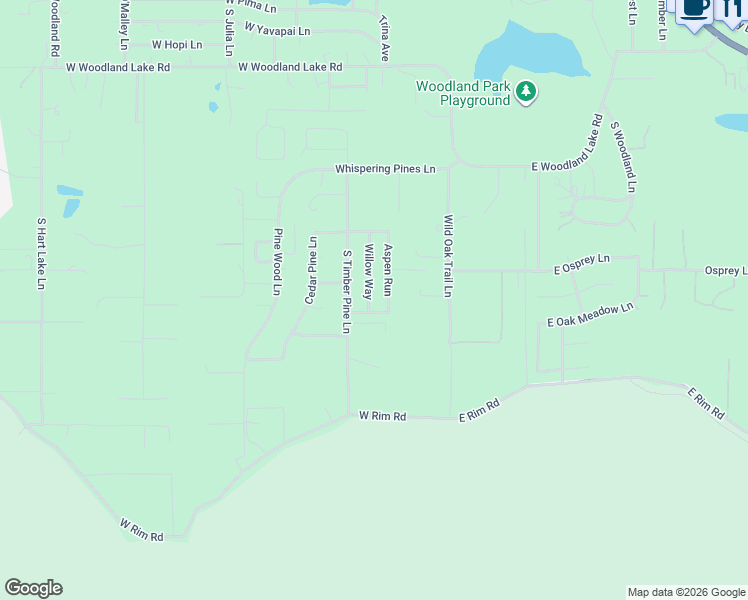 map of restaurants, bars, coffee shops, grocery stores, and more near Willow Way in Pinetop-Lakeside