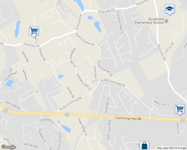 map of restaurants, bars, coffee shops, grocery stores, and more near 5560 Bridle Glen Drive in Sugar Hill