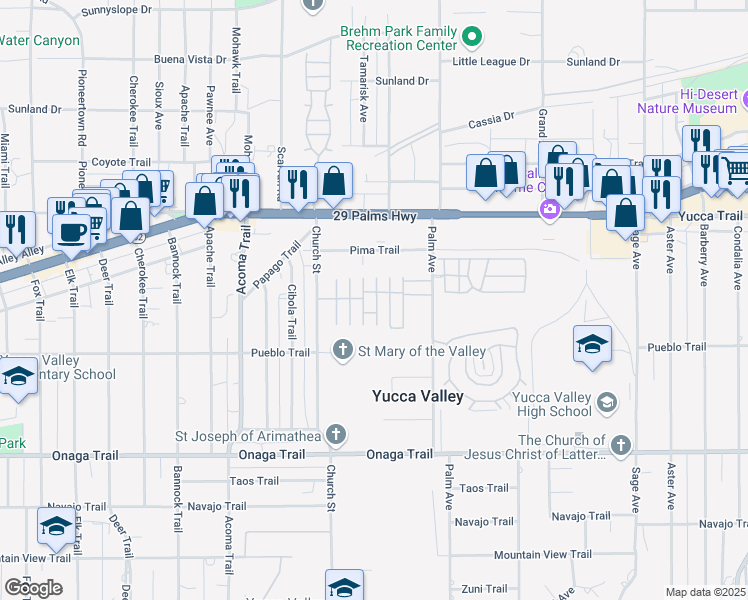 map of restaurants, bars, coffee shops, grocery stores, and more near in Yucca Valley