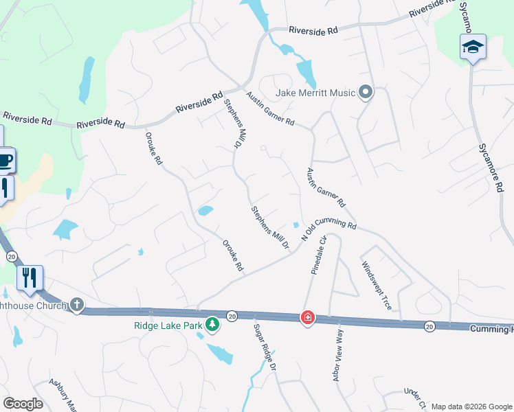 map of restaurants, bars, coffee shops, grocery stores, and more near 814 Glen Abbey Drive in Buford