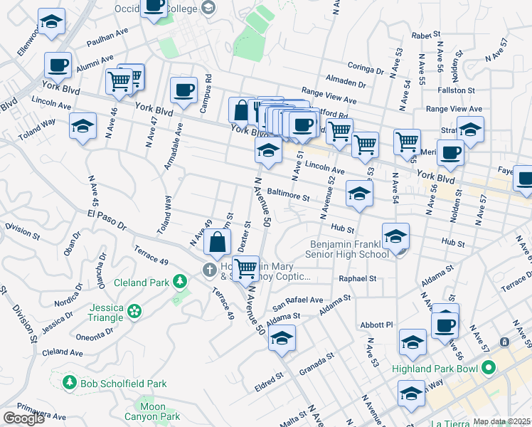 map of restaurants, bars, coffee shops, grocery stores, and more near 1020 Dexter Street in Los Angeles