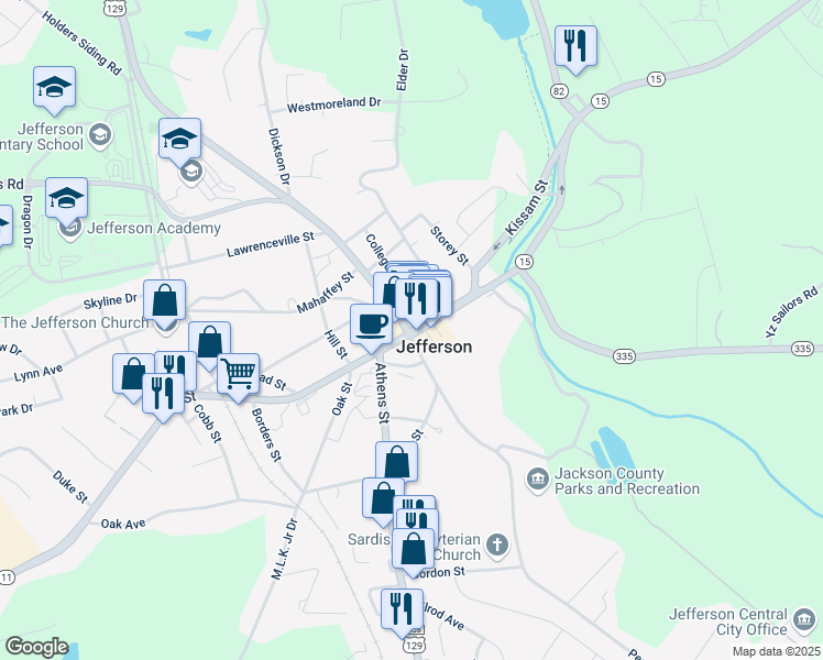 map of restaurants, bars, coffee shops, grocery stores, and more near 13 Randolph Street in Jefferson