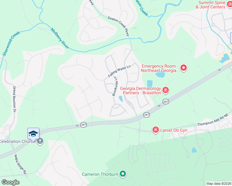 map of restaurants, bars, coffee shops, grocery stores, and more near 6279 Brookside Lane in Hoschton