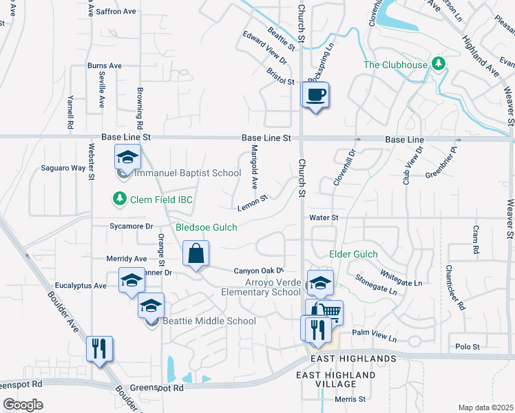 map of restaurants, bars, coffee shops, grocery stores, and more near 28755 Lemon Street in Highland