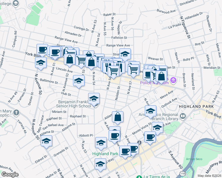map of restaurants, bars, coffee shops, grocery stores, and more near 906 North Avenue 56 in Los Angeles