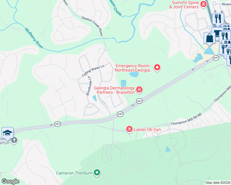 map of restaurants, bars, coffee shops, grocery stores, and more near 5967 Chimney Rock Drive in Hoschton