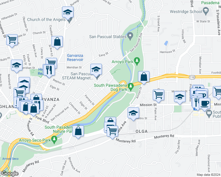 map of restaurants, bars, coffee shops, grocery stores, and more near 825 Bridewell Street in Los Angeles