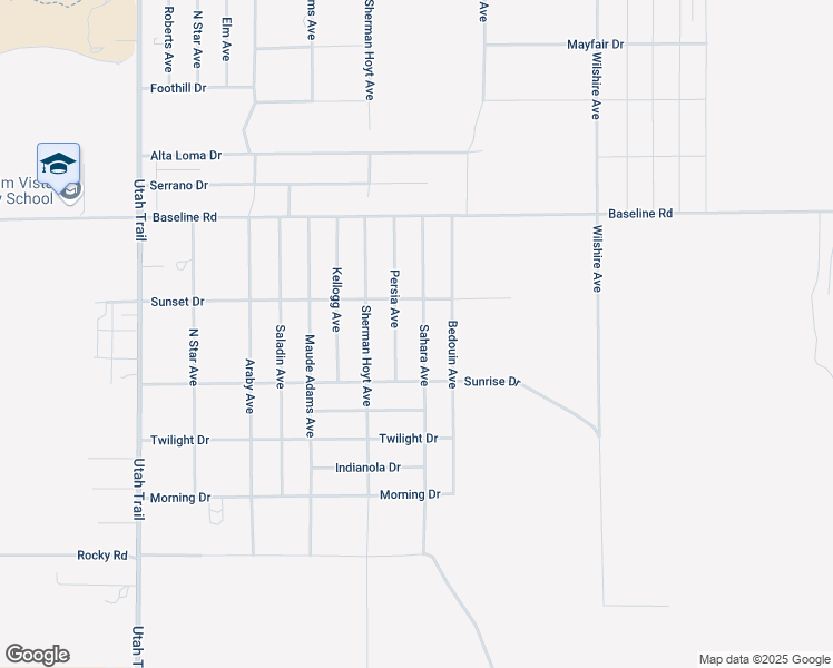 map of restaurants, bars, coffee shops, grocery stores, and more near 7500 Sahara Avenue in Twentynine Palms