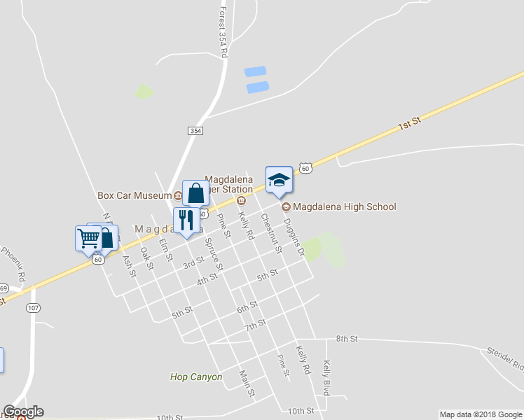 map of restaurants, bars, coffee shops, grocery stores, and more near Chestnut St & 2nd St in Magdalena