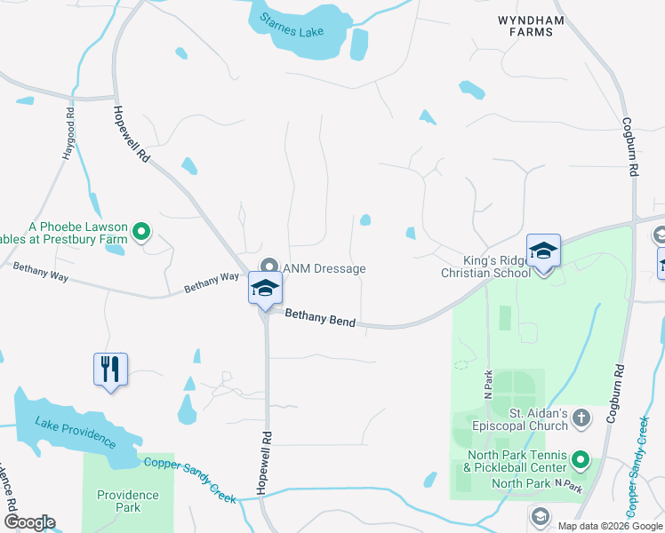 map of restaurants, bars, coffee shops, grocery stores, and more near 2575 Bethany Creek Court in Alpharetta