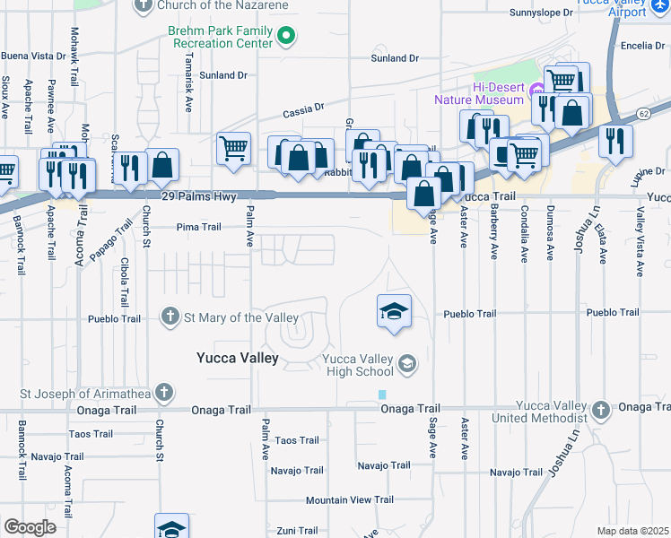 map of restaurants, bars, coffee shops, grocery stores, and more near in Yucca Valley